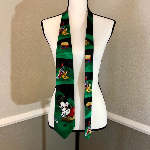Vintage Green Mickey Mouse Golfing Neck Tie - Picture 6 of 6
